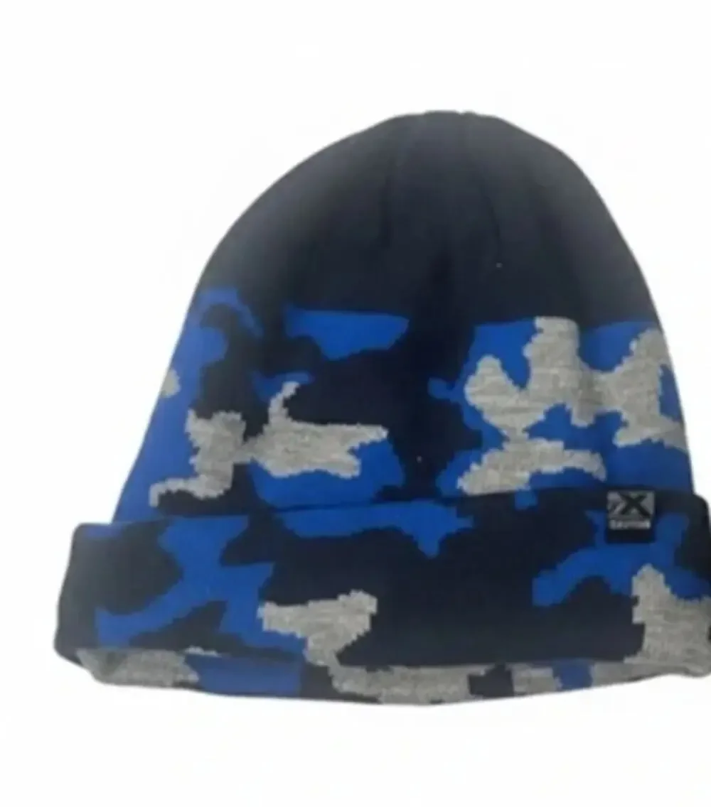 NWT ZeroXposure Boys Navy Blue Gray Camo Camouflage Beanie Hat Youth Size L/XL